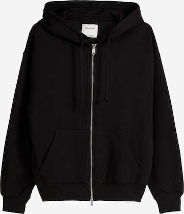 Bershka Zip-Up Hoodie in Black: front