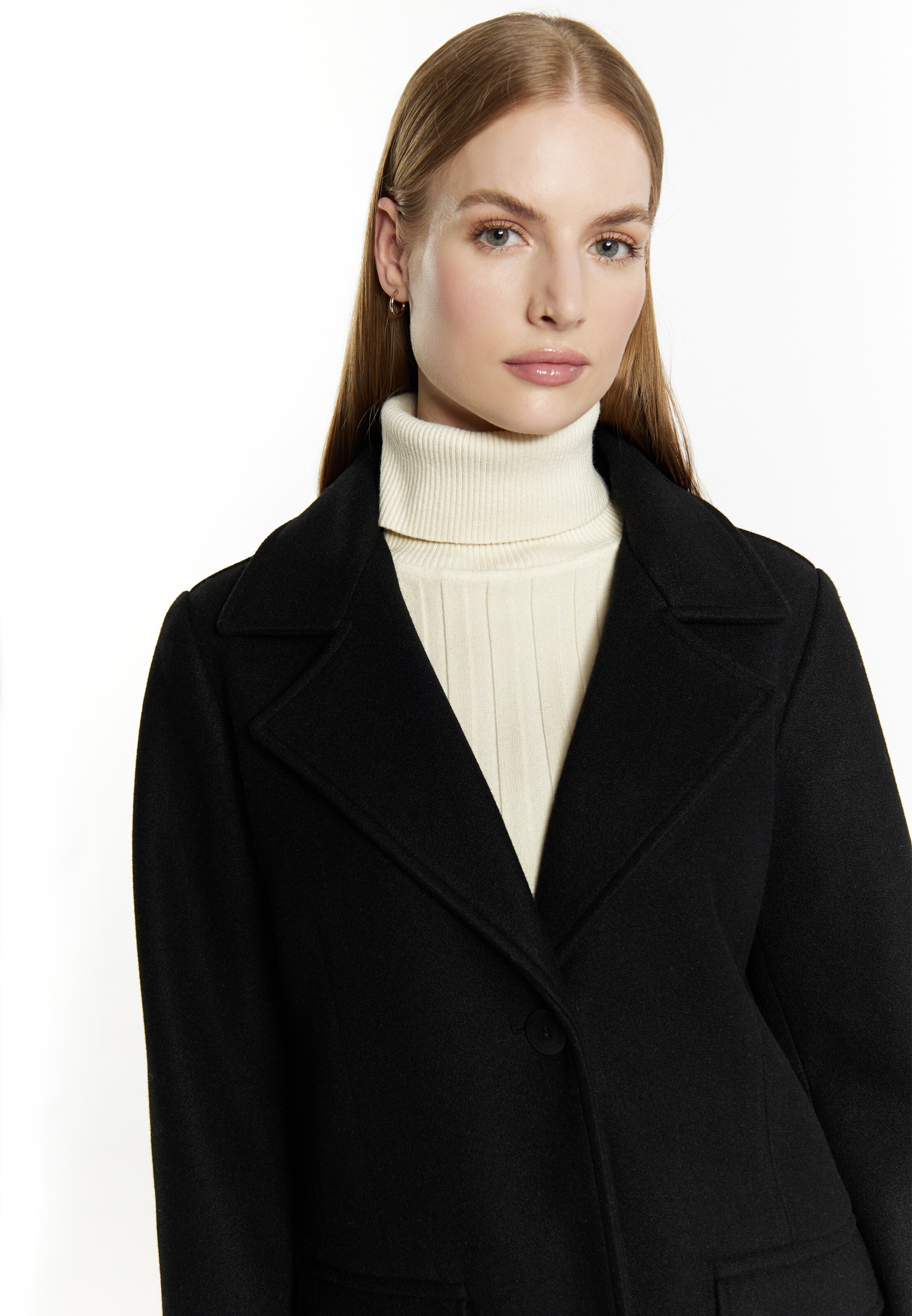 melns DreiMaster Klassik Starpsezonu mētelis