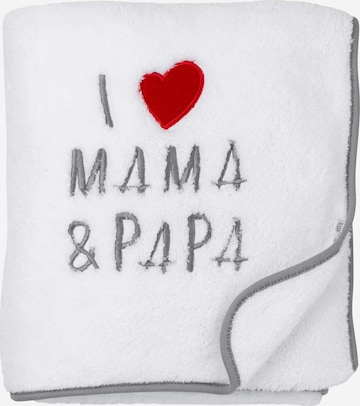 Baby Sweets Baby Blanket ' I love Mama & Papa ' in White: front