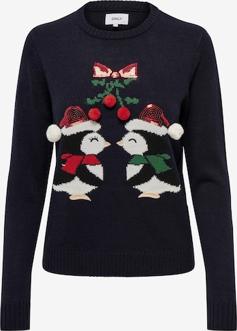ONLY Sweater 'Xmas Kiss' in Blue: front