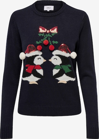 ONLY - Pullover 'Xmas Kiss' em azul: frente