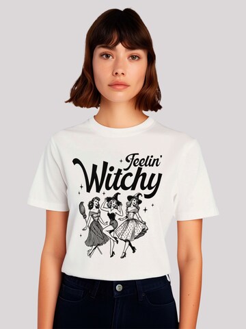 F4NT4STIC Shirt 'Halloween Witch feelin witchy' in Wit: voorkant
