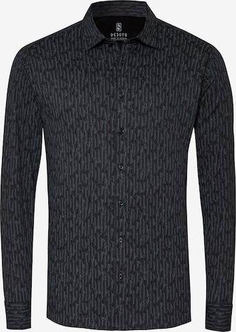 DESOTO Slim fit Button Up Shirt in Black: front