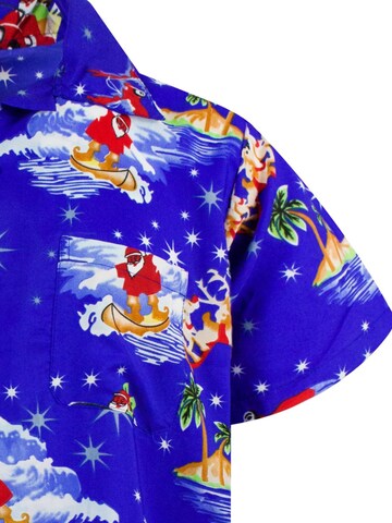 King Kameha Regular Fit Hemd 'Christmas Surf Santa'‌‌‌‌‌‌‌ in Blau