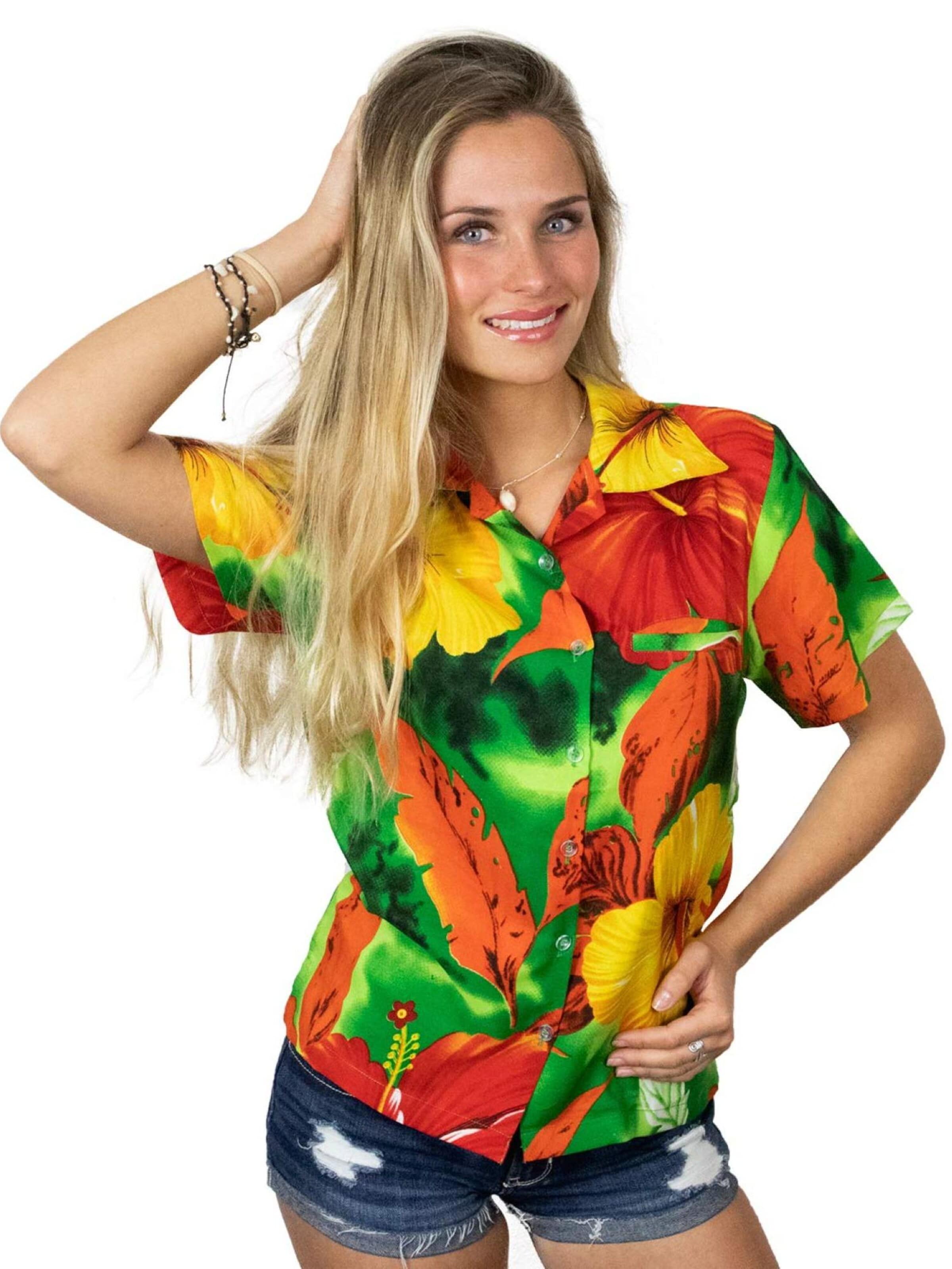 Camicia da donna 'Big Flower' di King Kameha in verde: frontale