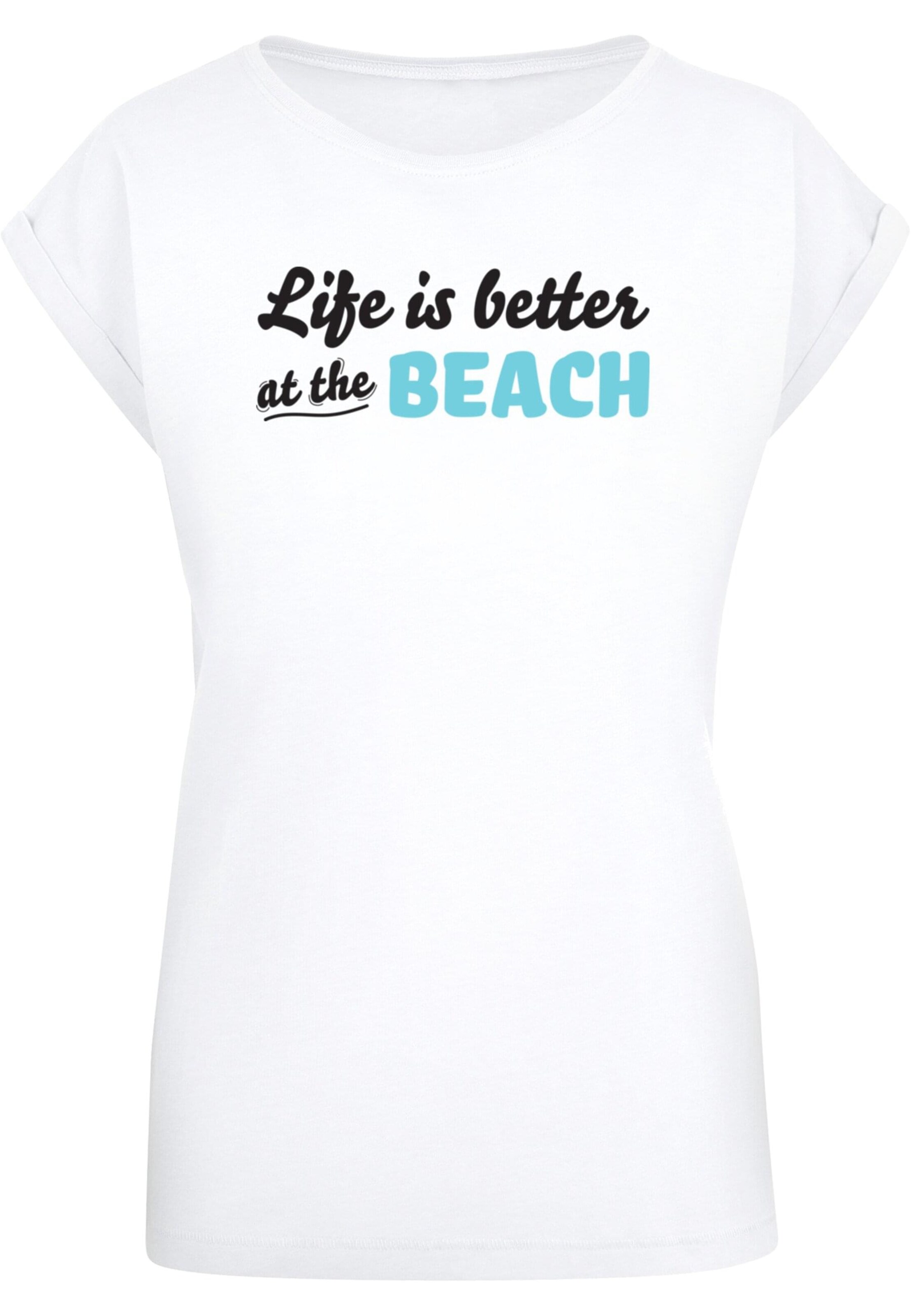 Merchcode T-Shirt 'Ladies Summer - Life is better at the beach' in Weiß: Vorderseite