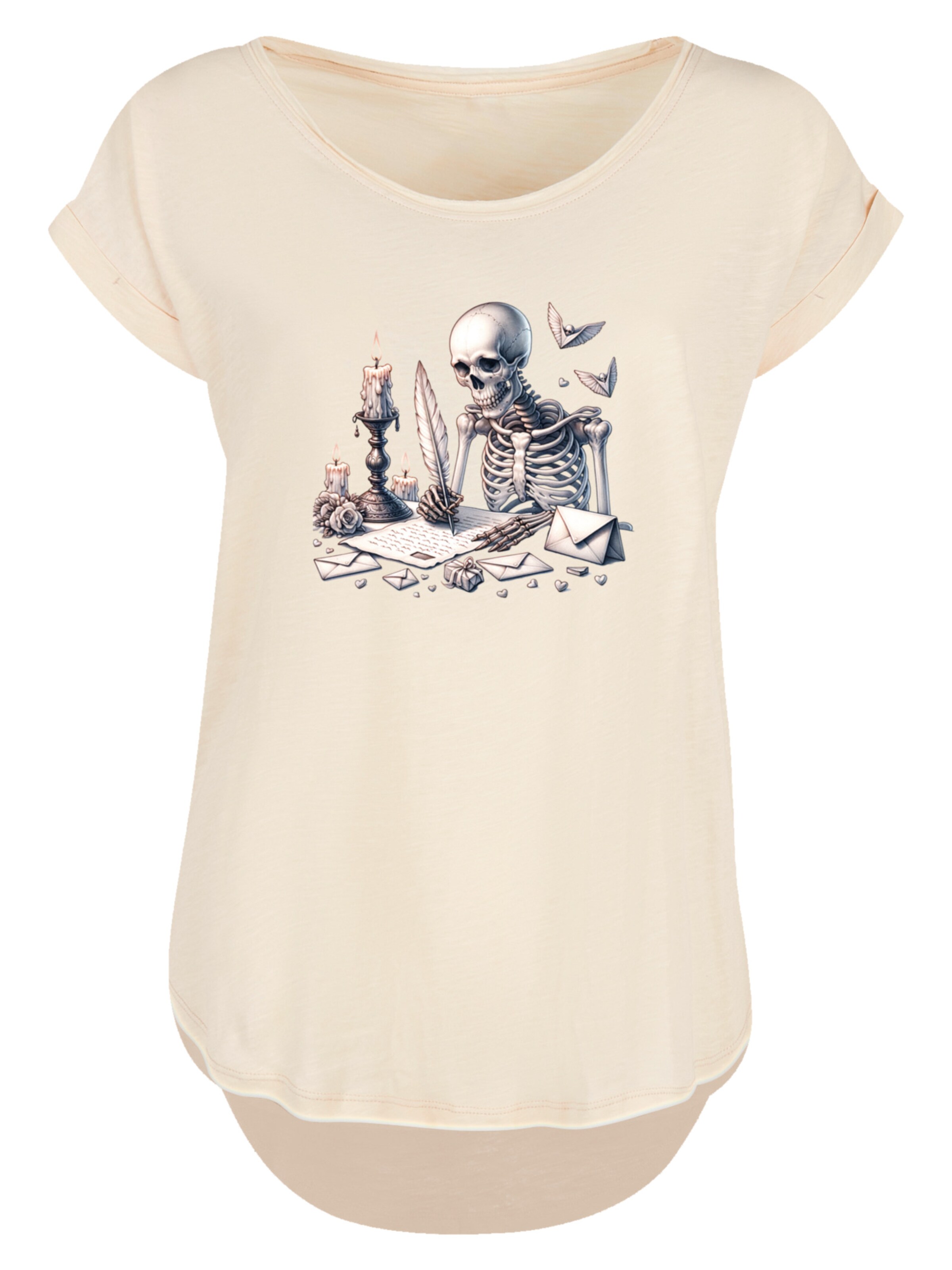 F4NT4STIC T-Shirt 'Skelett Liebesbrief Valentinstag' in Beige: Vorderseite