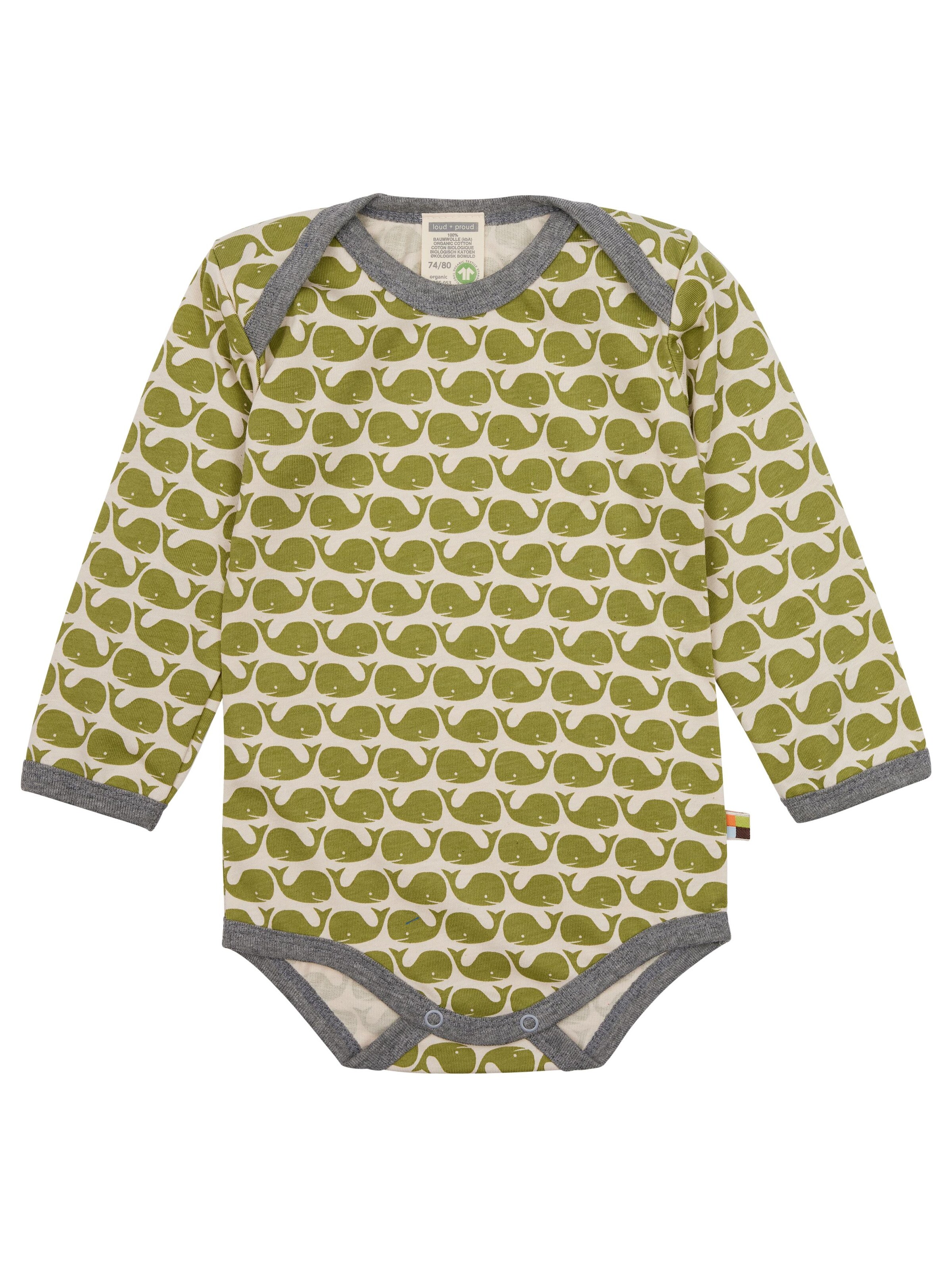 loud + proud Strampler/Body 'Wale'‌ in Grün: Vorderseite