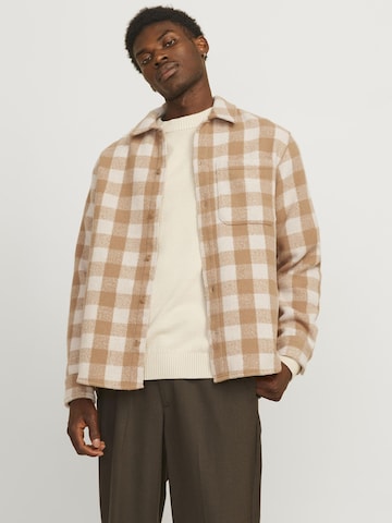 JACK & JONES Comfort fit Button Up Shirt in Beige: front