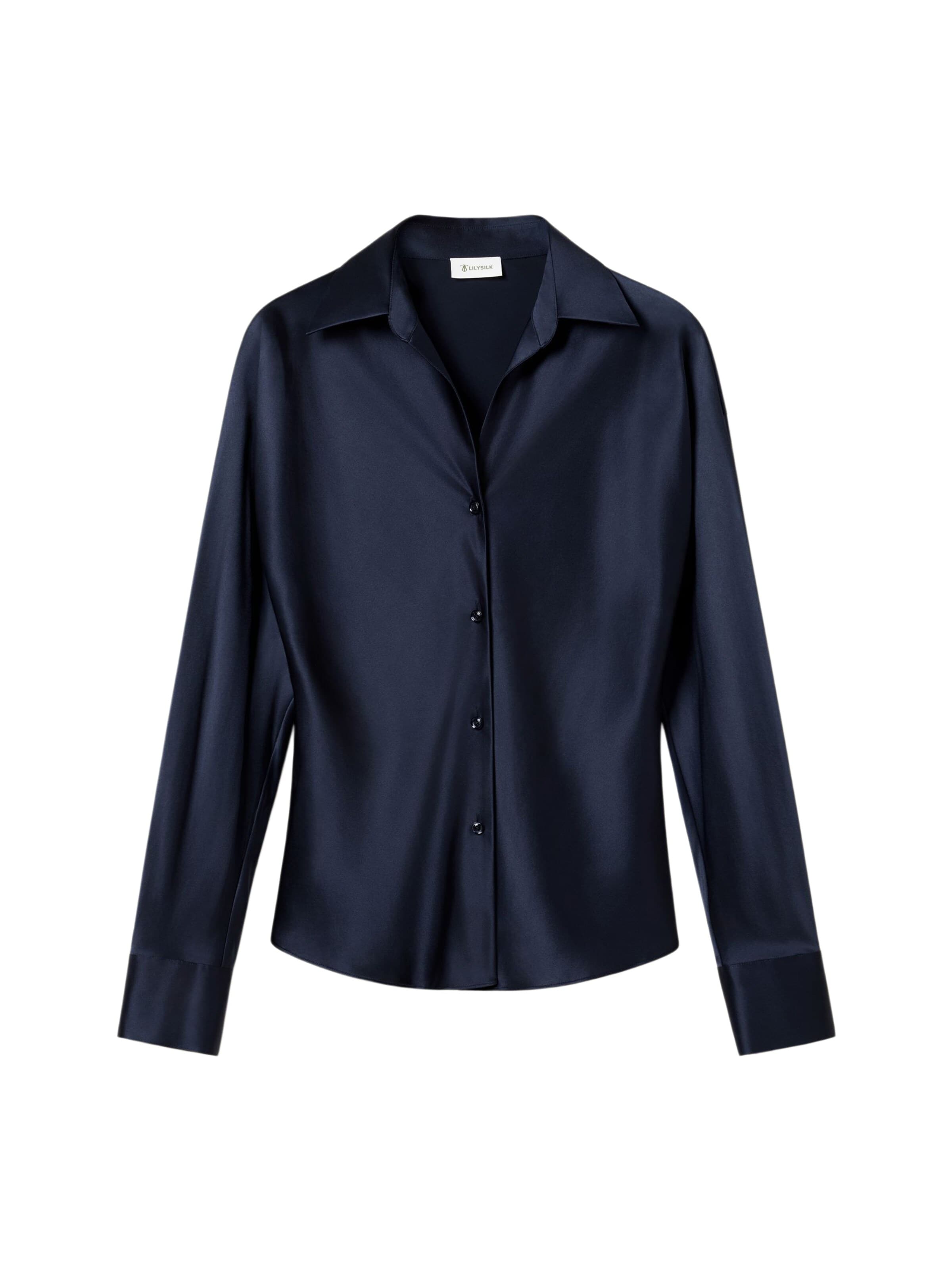 Lilysilk Blouse 'LILYSILK Seidenhemd im Schrägschnitt' in Blauw: voorkant