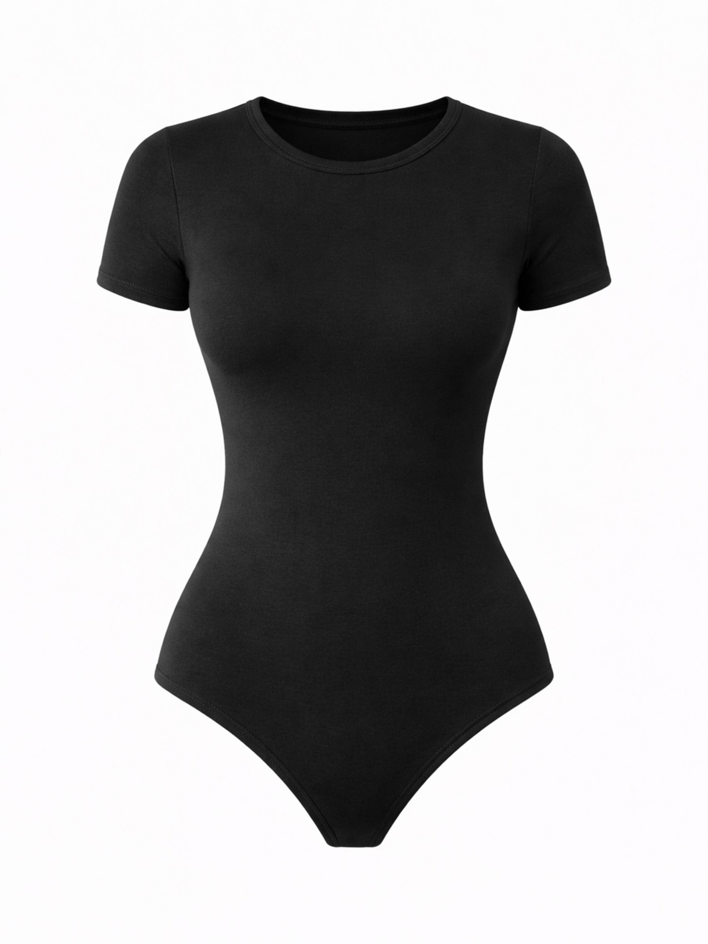 LEAFLETIC Body 'Leafletic Women’s Short Sleeve Crew Neck Bodysuit' in Zwart: voorkant
