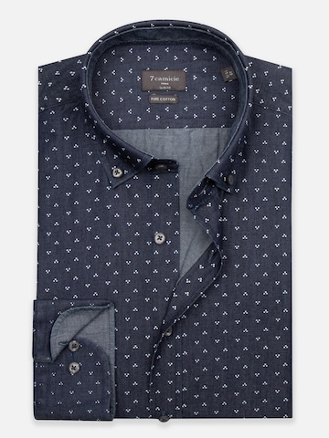 7Camicie Slim fit Zakelijk overhemd 'Leonardo Denim Man Shirt Blue White' in Blauw