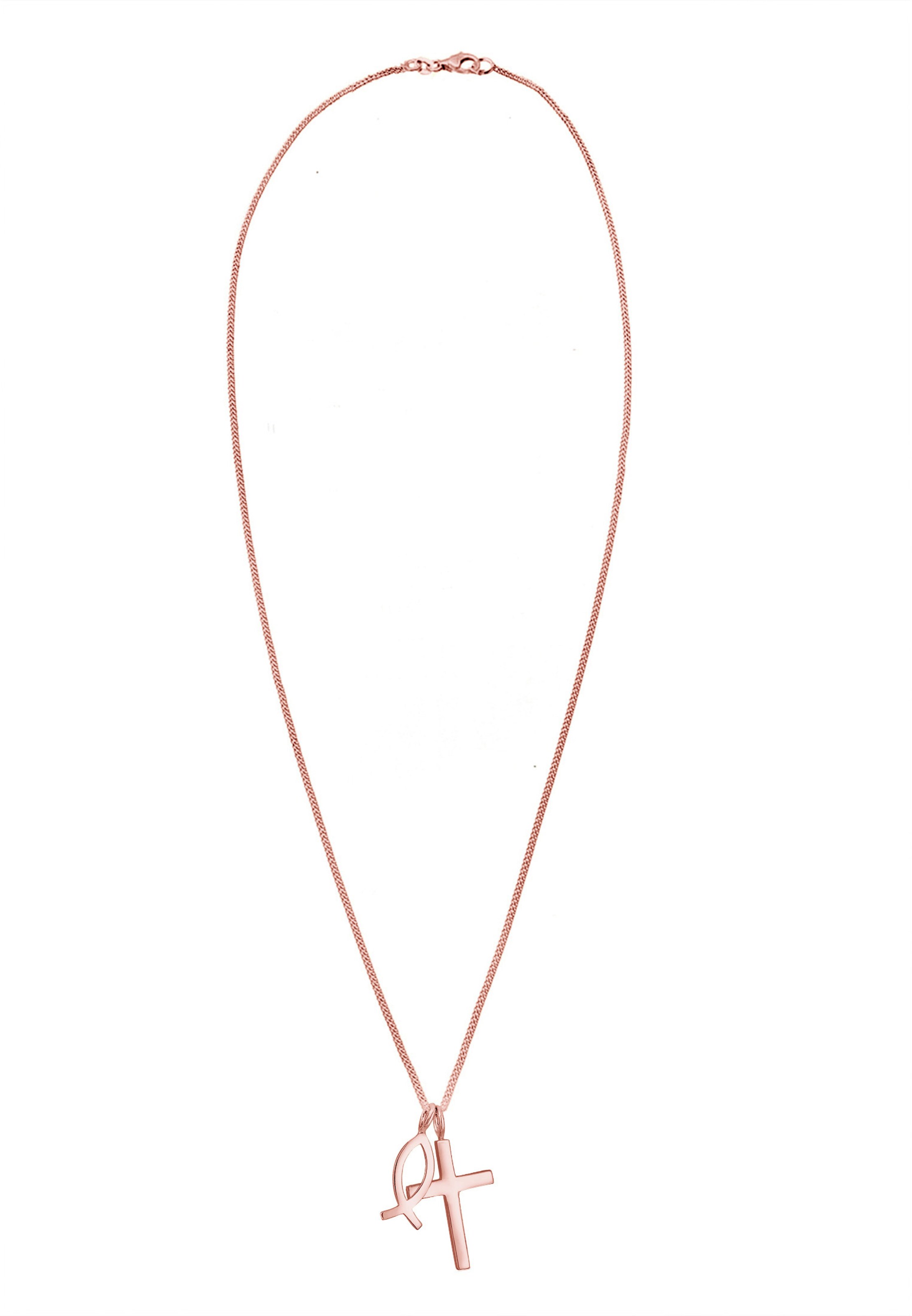 ELLI Kette ' Fisch, Kreuz' in Gold: Vorderseite