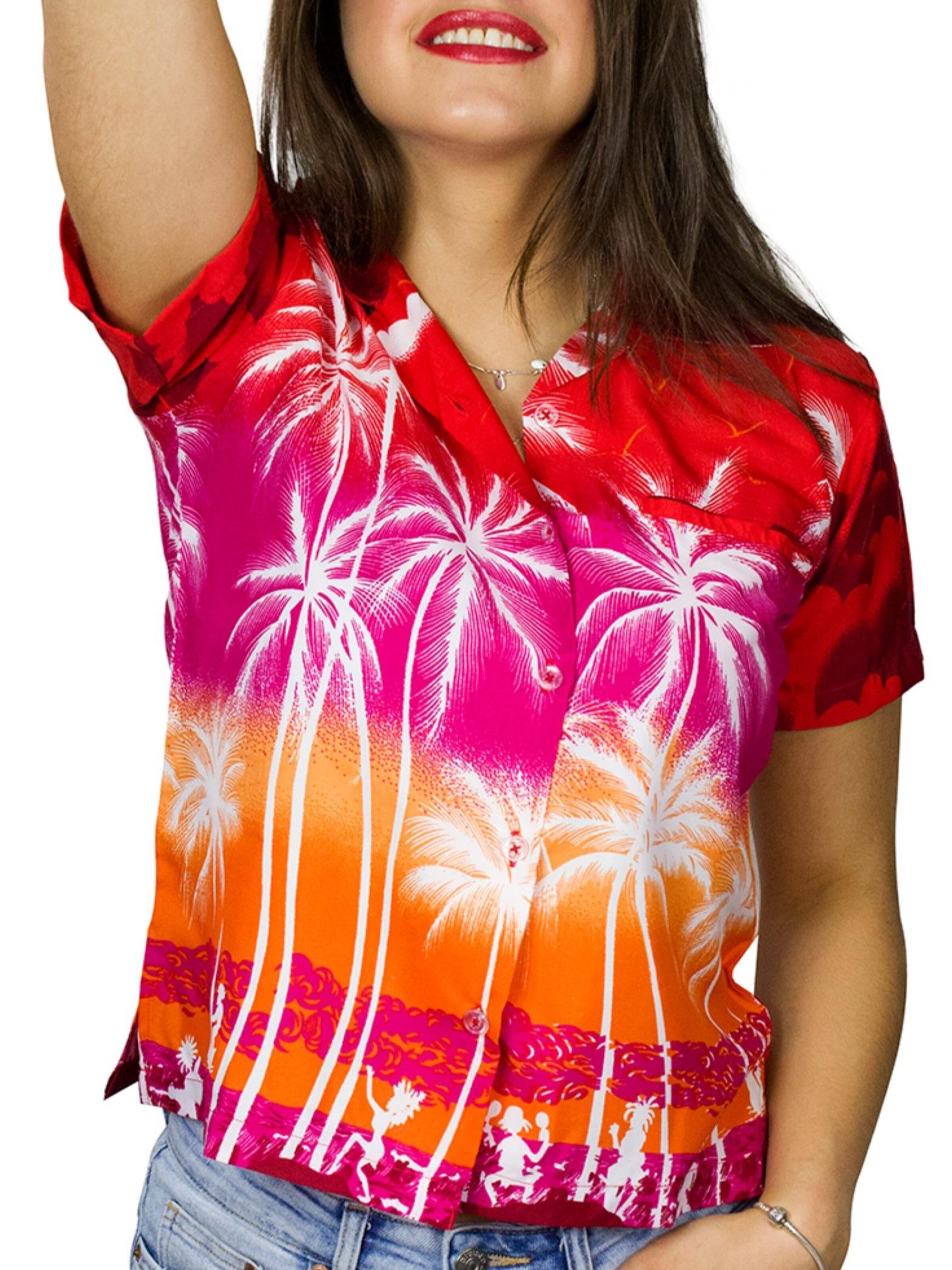 King Kameha Blouse 'Beach Negative' in Red: front