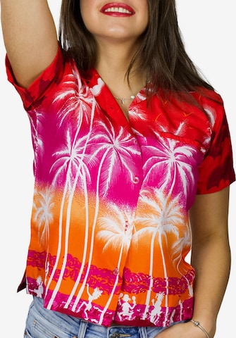 King Kameha Blouse 'Beach Negative' in Red: front
