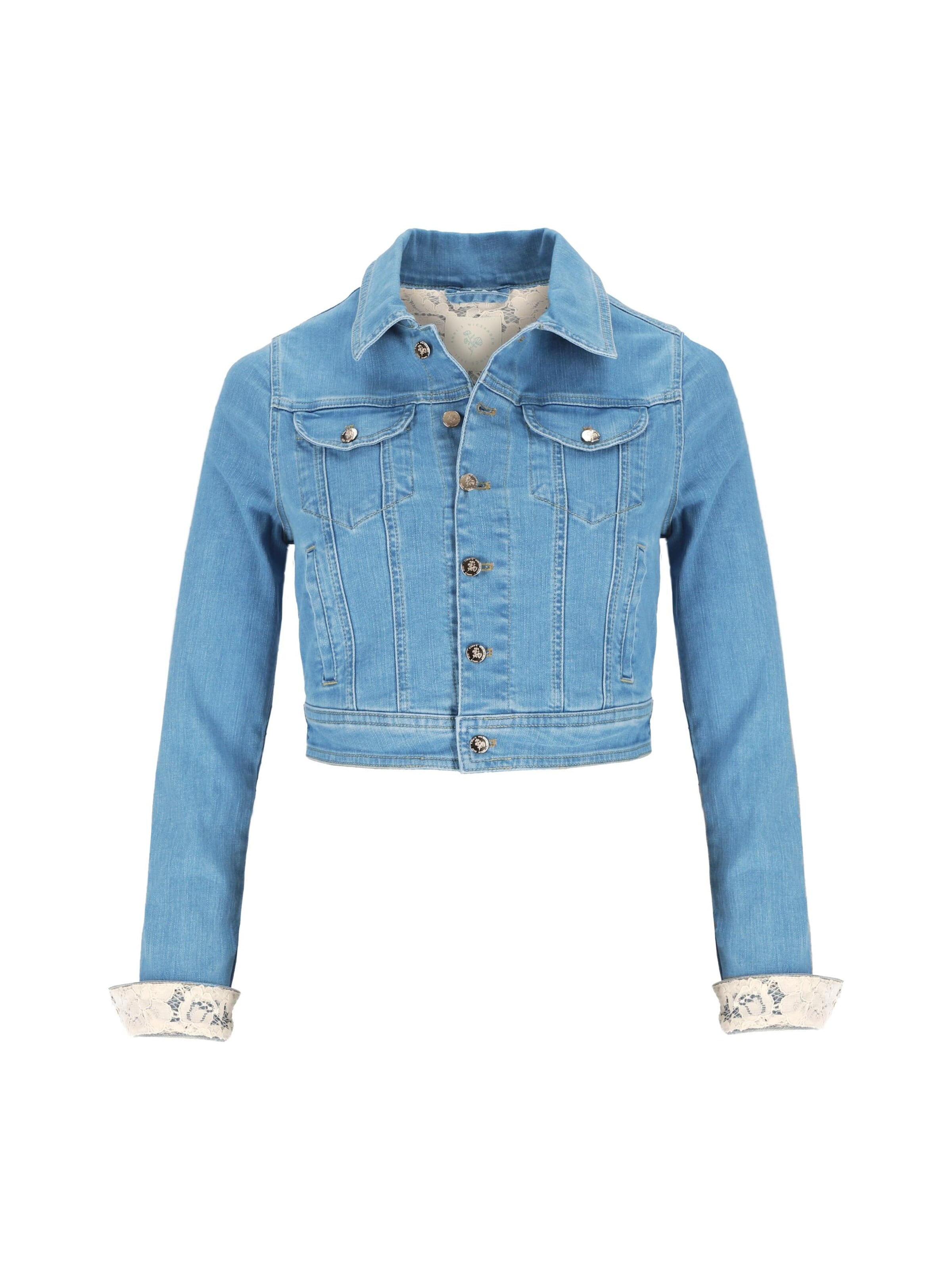 ANNIS WIESBADEN EST. 2021 Übergangsjacke 'Premium Jeansjacke, Brautjacke mit Spitze & Bestickung – Made in Europe – Regular & Plus Size'‌‌ in Blau: Vorderseite