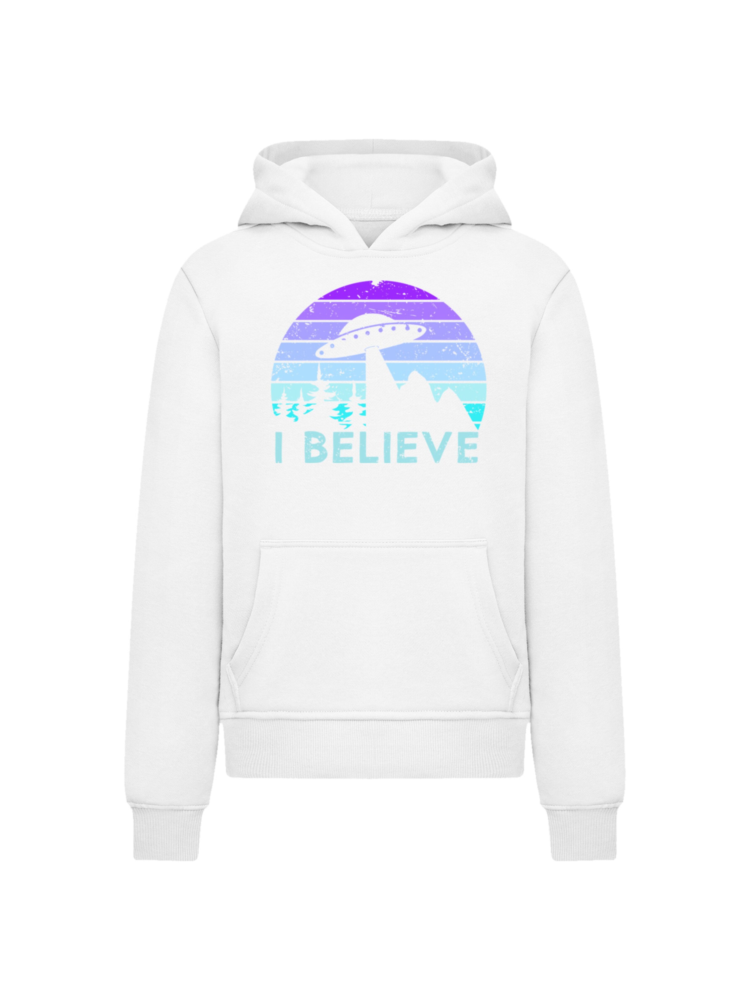 F4NT4STIC Sweatshirt 'I BELIEVE UFO Alien Raumschiff Retro' in Weiß: Vorderseite