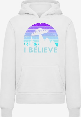 F4NT4STIC Sweatshirt 'I BELIEVE UFO Alien Raumschiff Retro' in Weiß: Vorderseite