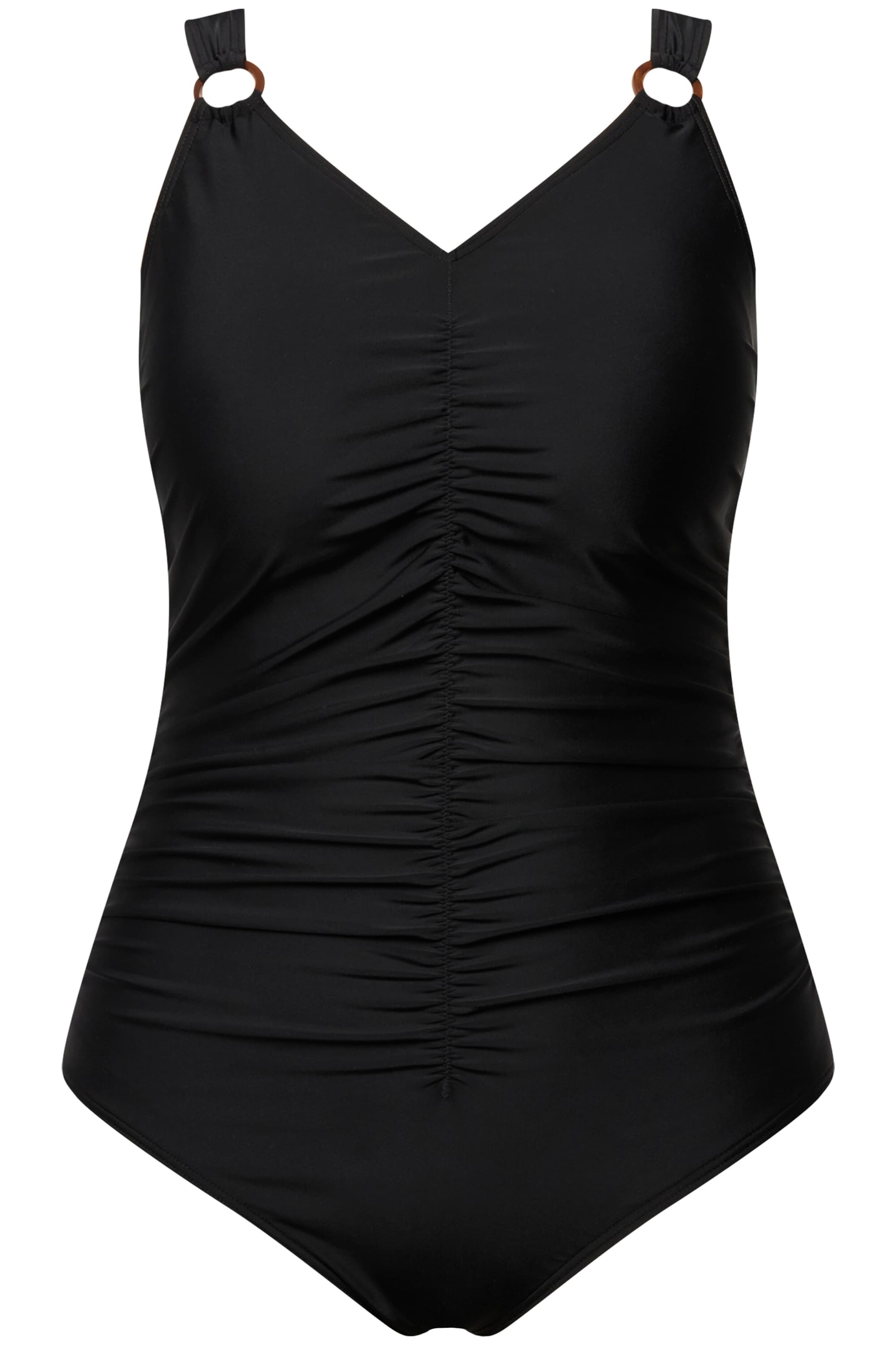 Ulla Popken T-shirt Badpak in Zwart: voorkant