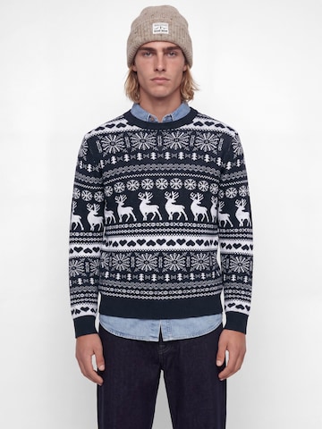 JACK & JONES Sveter 'JJXMAS SANTA' - Modrá: predná strana