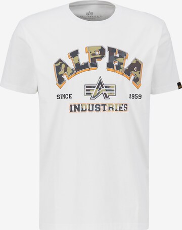 ALPHA INDUSTRIES - Camiseta 'College Camo' en blanco: frente