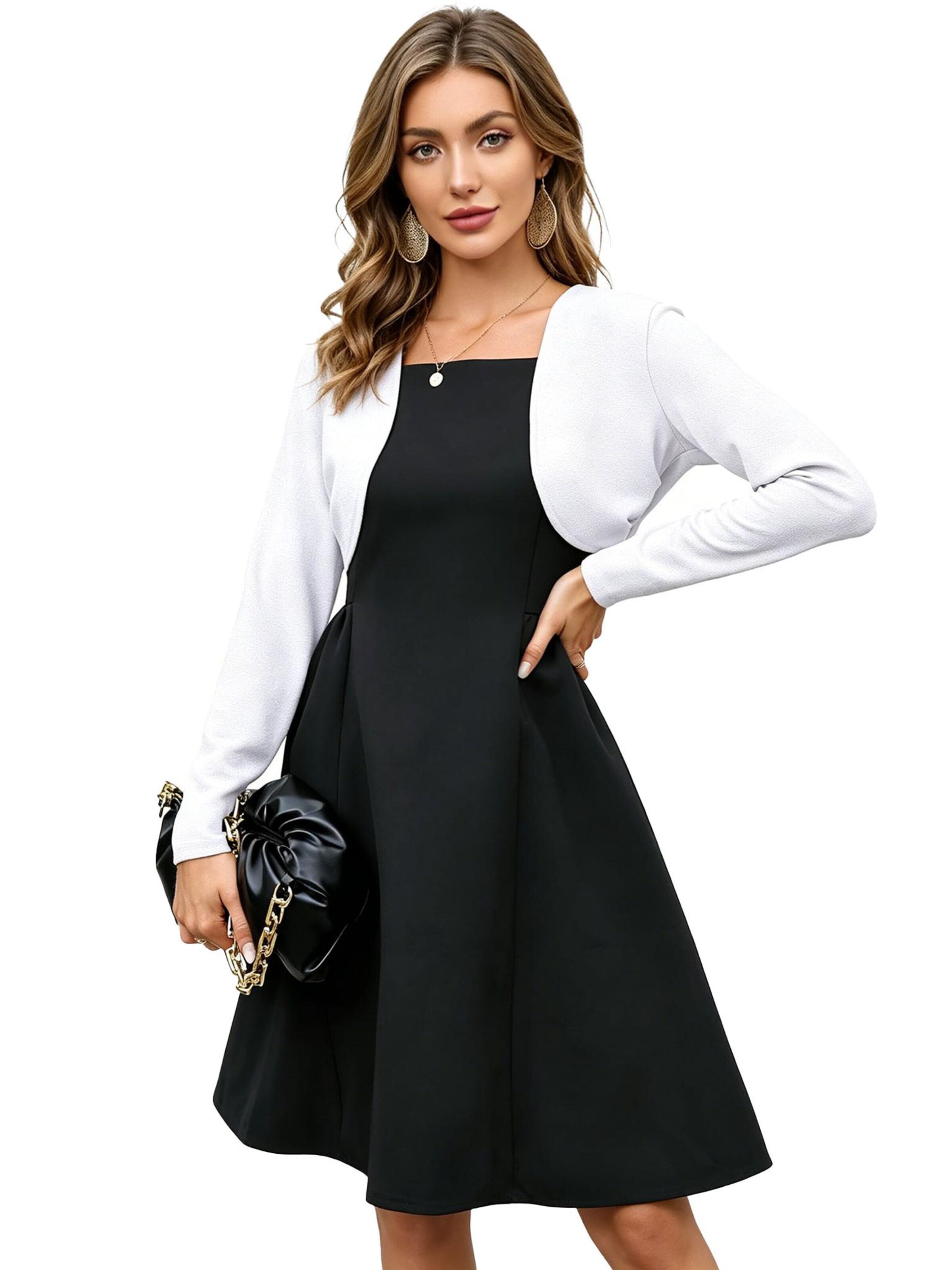KoJooin Blazer 'Paillettenbesetzte Damenjacke,Abend-Bolero,langärmelig,vorne offen,geschnitten,für formelle Kleider' in White