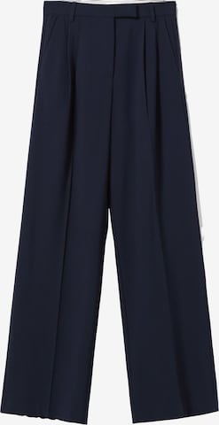 Bershka Wide leg Pleat-Front Pants in Blue: front