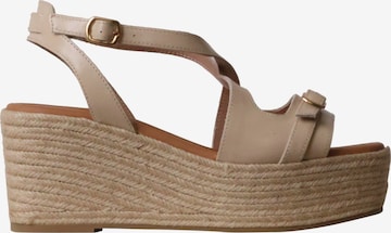 Emilie Karston Sandały 'Napolie-Sandalen mit Keilabsatz aus Leder' w kolorze beżowy: przód