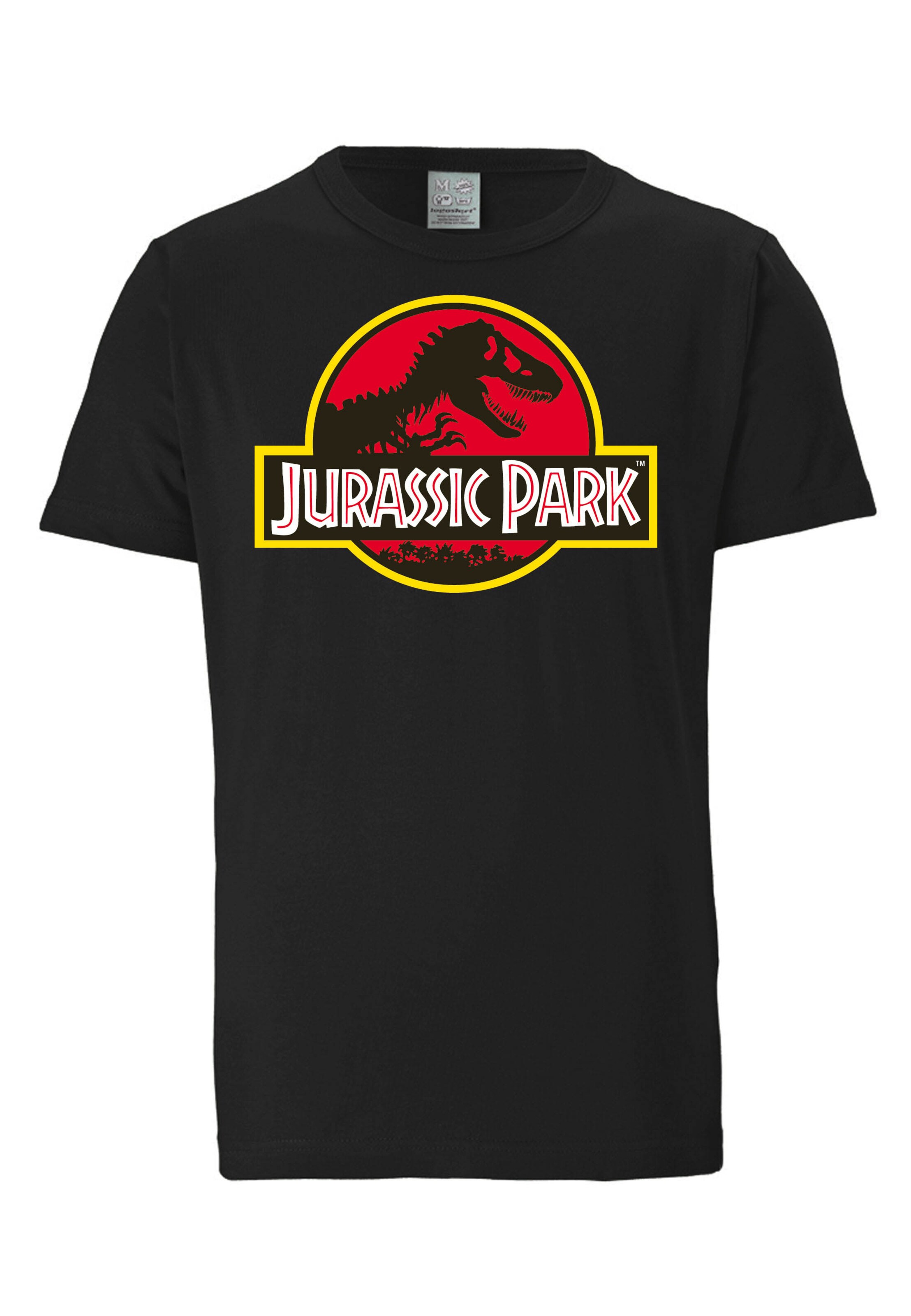 LOGOSHIRT Shirt 'Jurassic Park Logo' in Zwart: voorkant