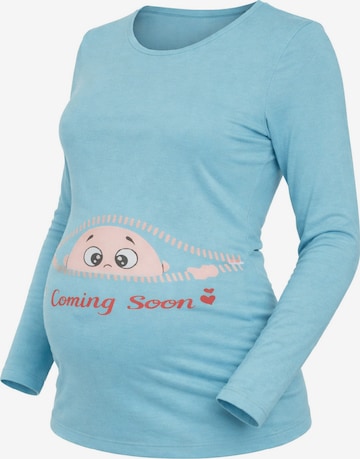 M.M.C. Shirt 'Coming Soon Umstandslangarmshirt' in Blue: front