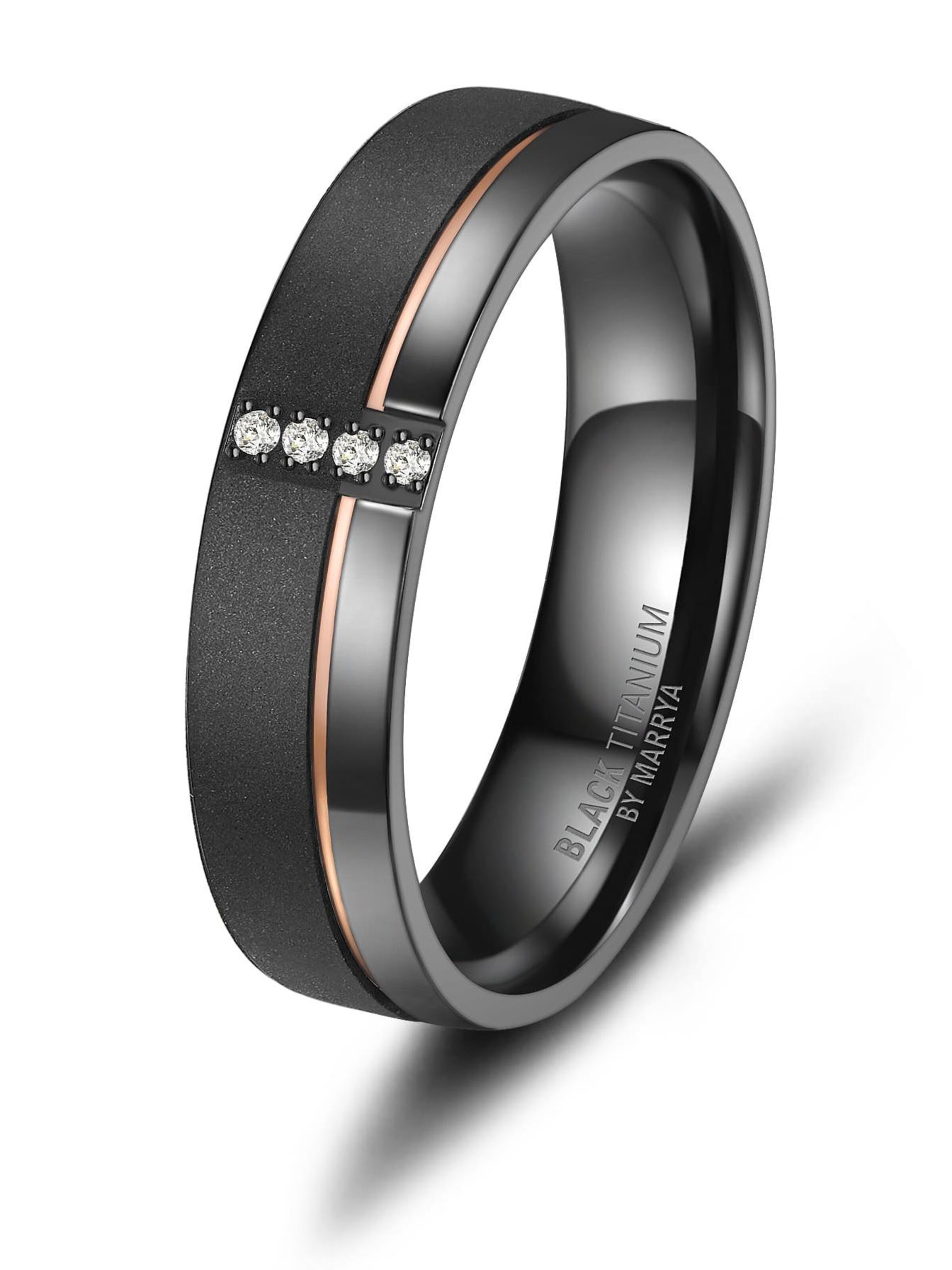 MARRYA Ring 'MARRYA Ehering BT-04 aus Black Titanium – Schwarz Rosé' in Black: front