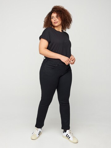 Zizzi Slimfit Jeans 'EMILY' in Zwart: voorkant