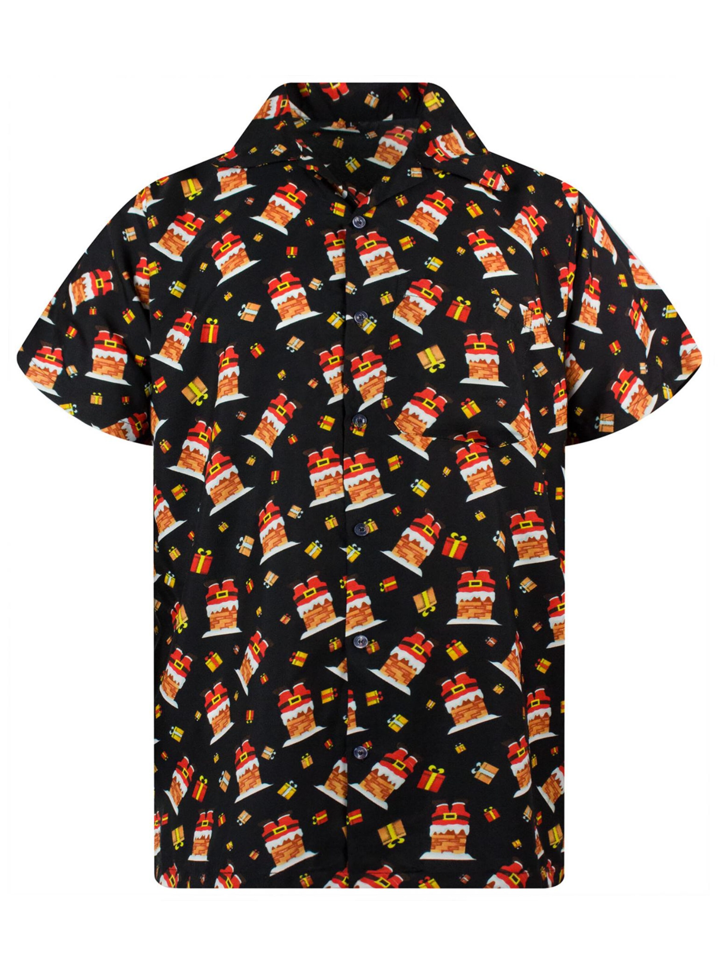 King Kameha Regular Fit Hemd 'Christmas Stuck Santa'‌‌‌‌‌‌ in Schwarz: Vorderseite