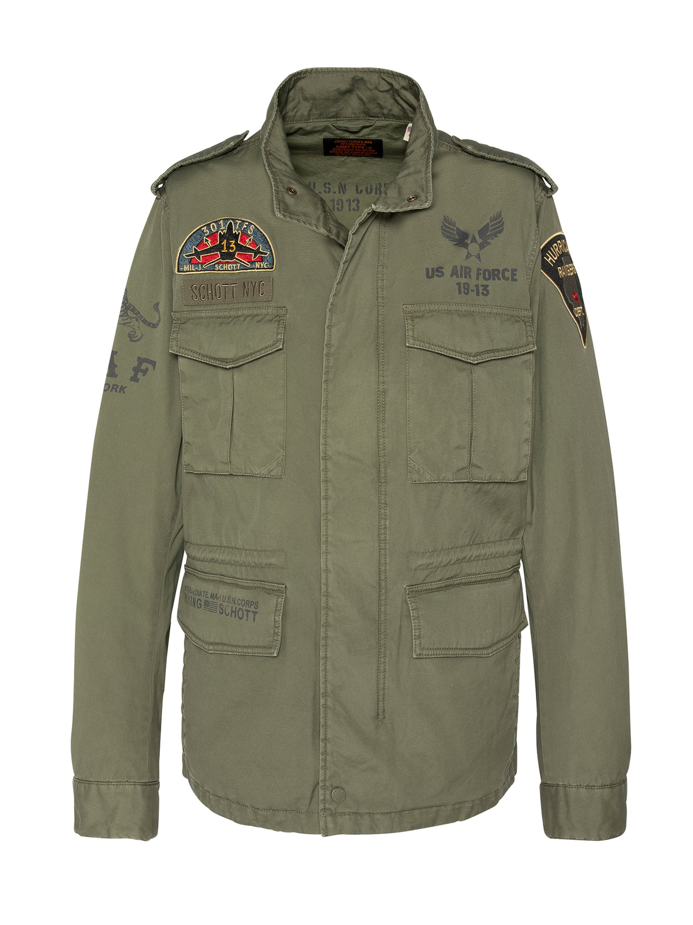 Schott NYC Veste d’hiver en L en vert, Vue avec produit