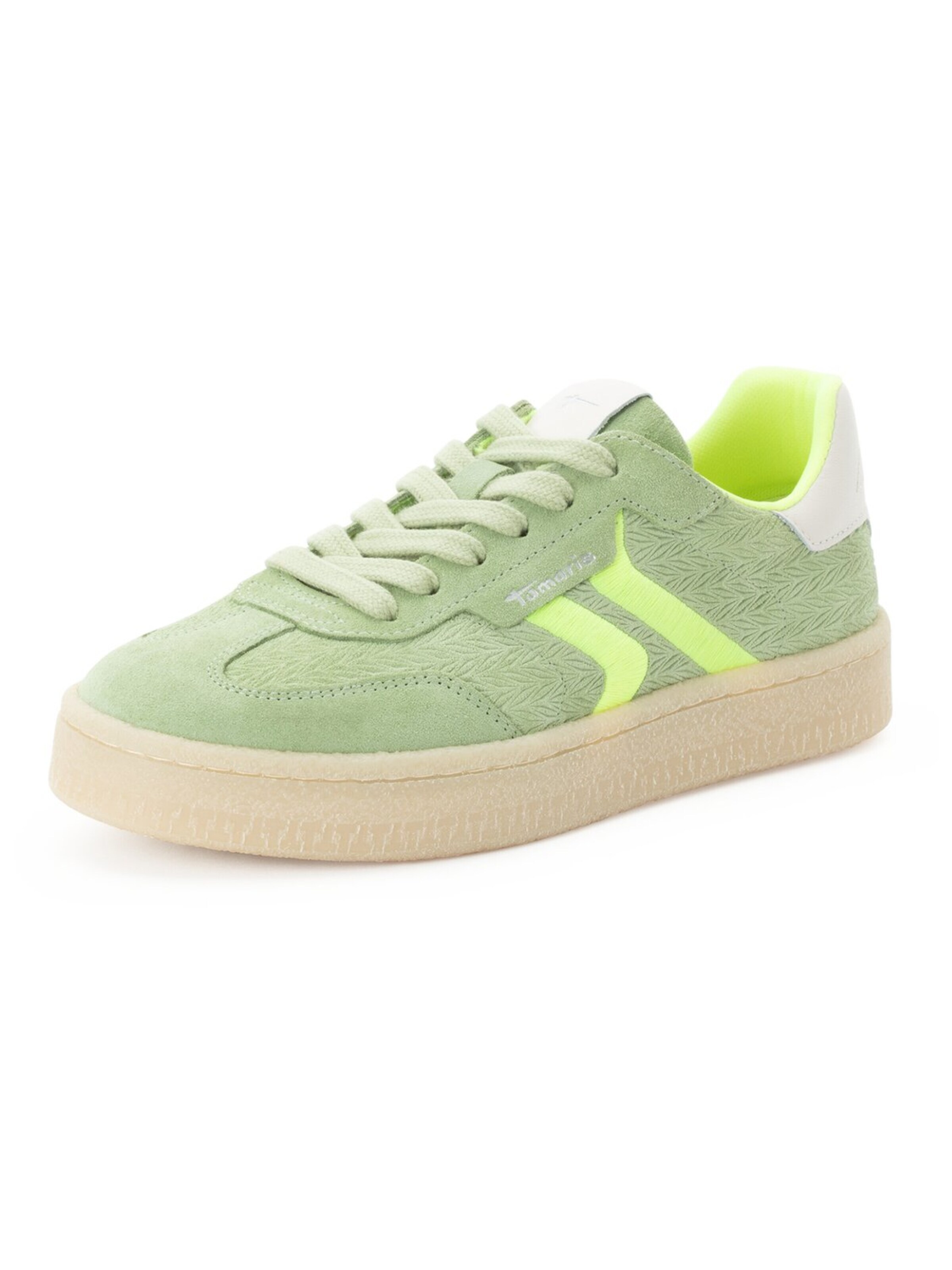 Tamaris Låg sneaker 'Schnürschuh Damen 1-23723-44-791 Echtleder in grün' i grön: framsida