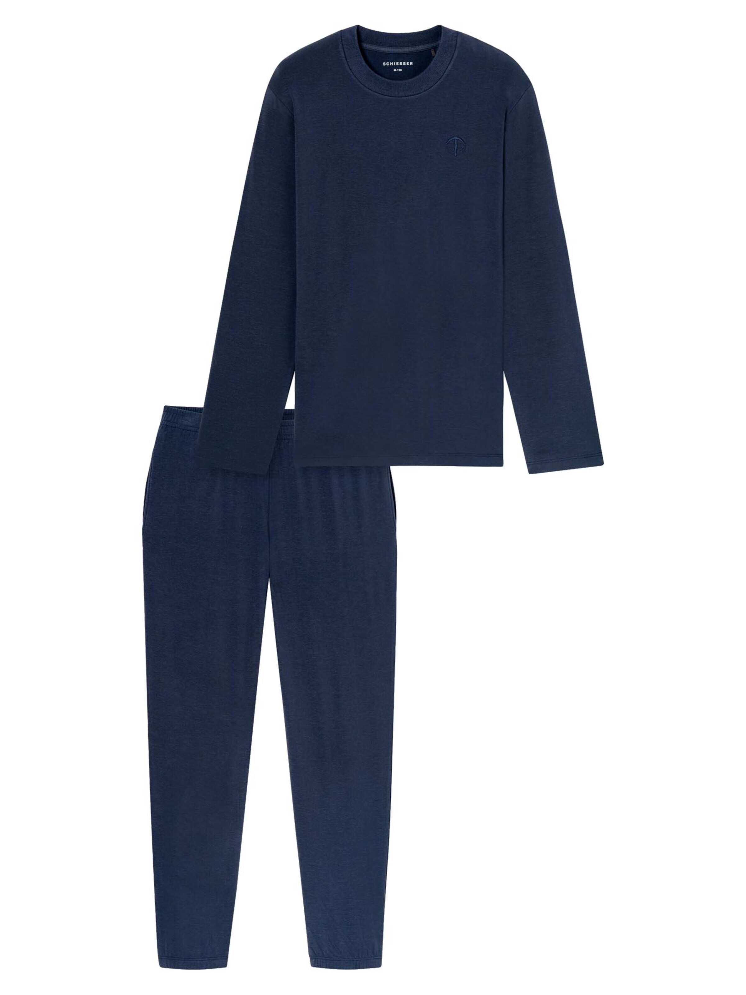 SCHIESSER Pyjama lang 'Selected Premium Warming' in Blauw: voorkant