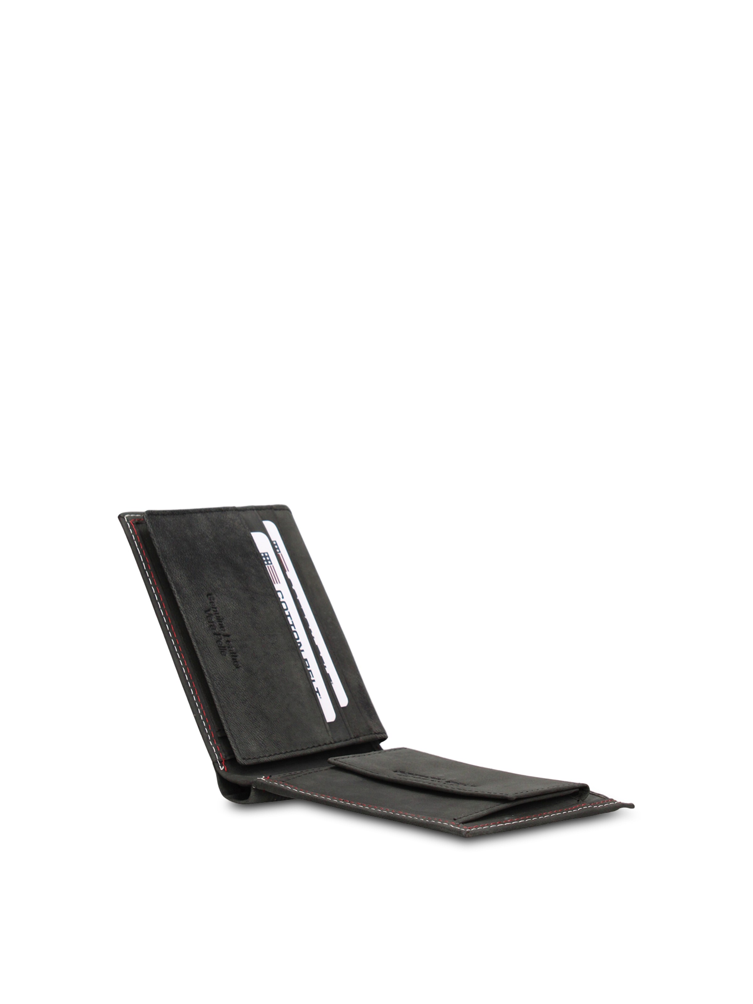 Portamonete 'Portafoglio Uomo Vera Pelle con Cuciture Rosse - Slim Design 12,5x9,5 cm' di cotton belt in nero