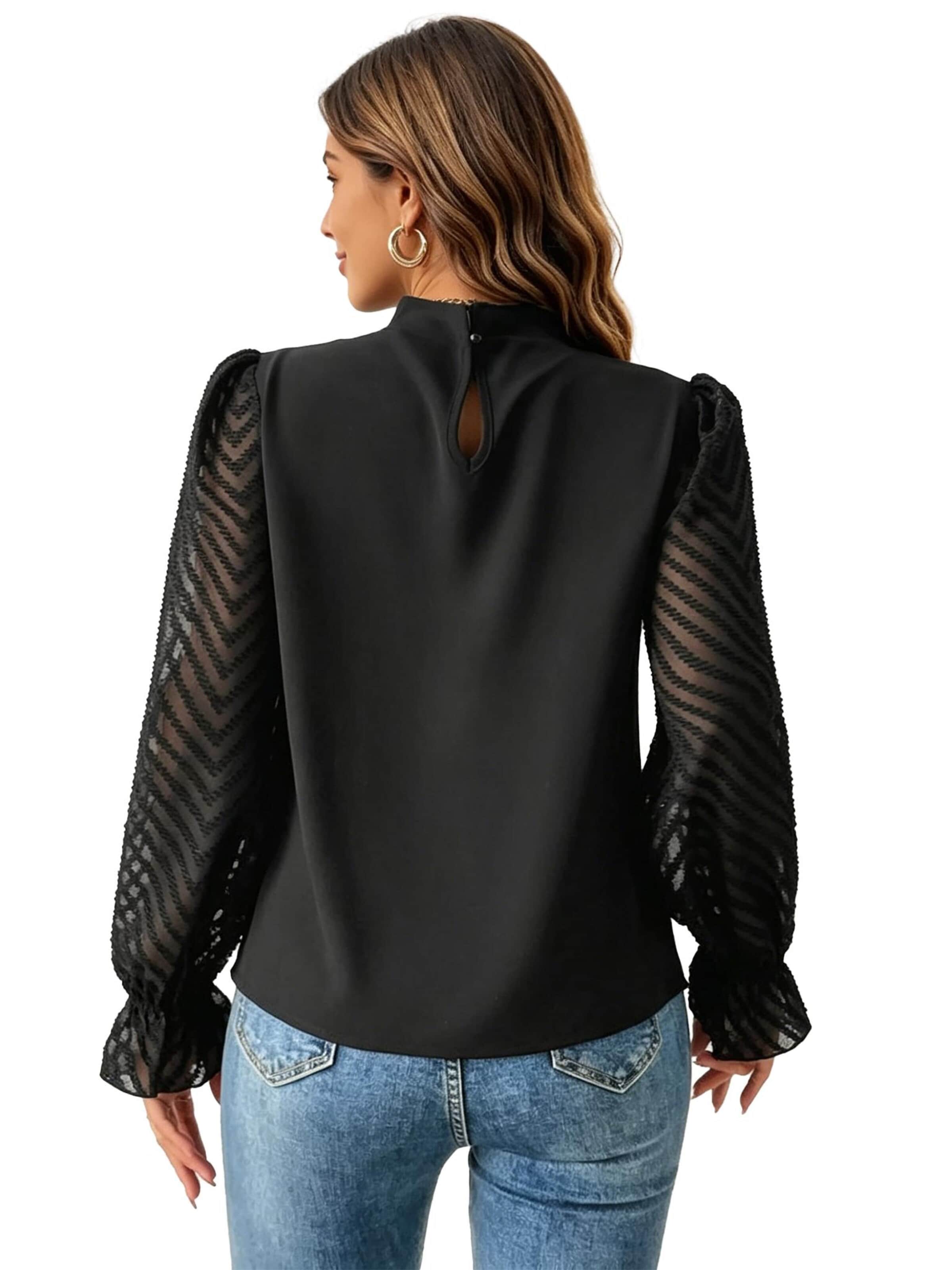 KoJooin Bluse 'Damen Langarmblusen aus Chiffon mit Rüschenbündchen und niedlichem Rüschenkragen'‌‌‌ in Schwarz