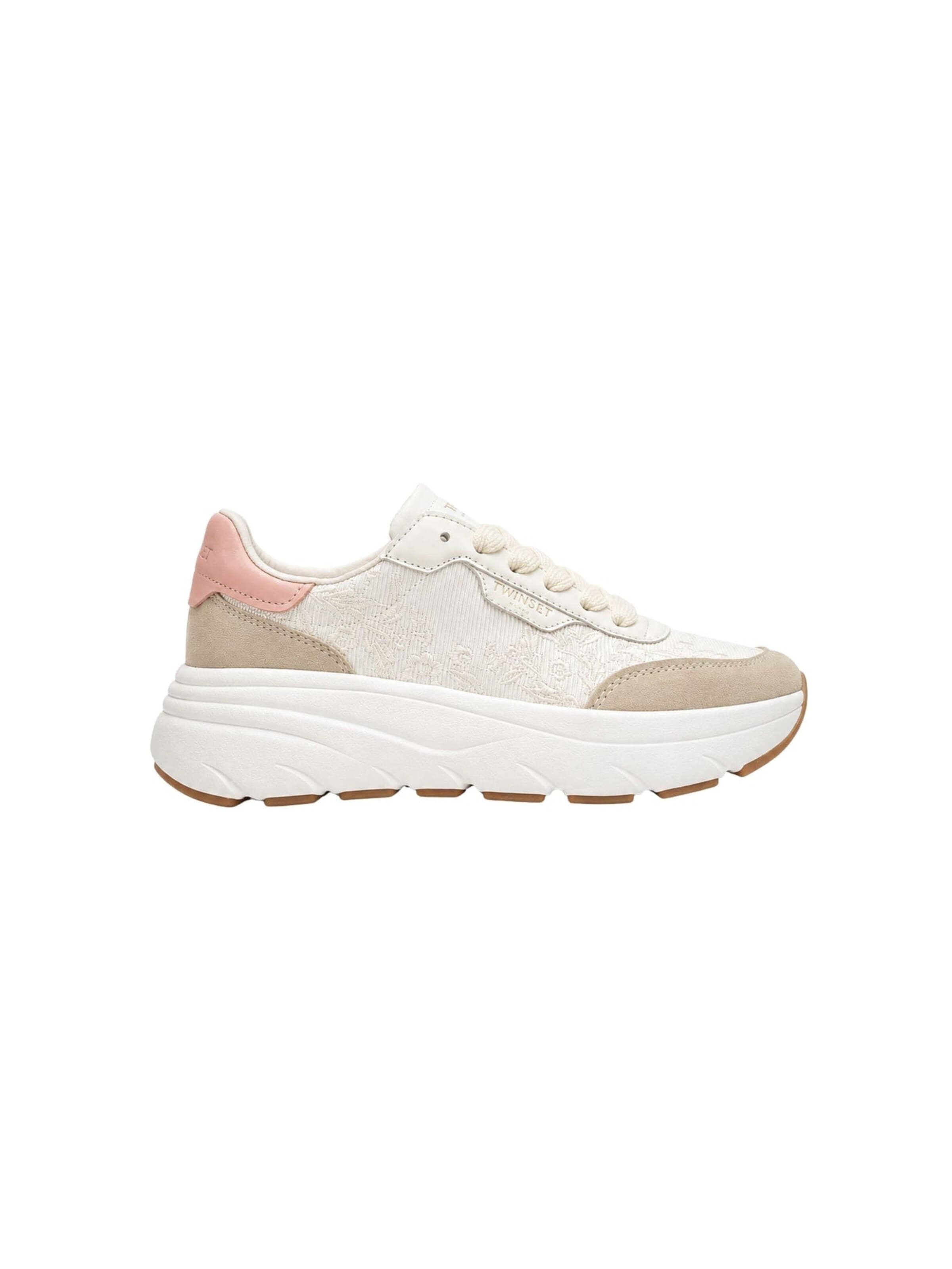 Twinset Sneakers laag 'fabric sneakers with floral embroidery' in Wit: voorkant