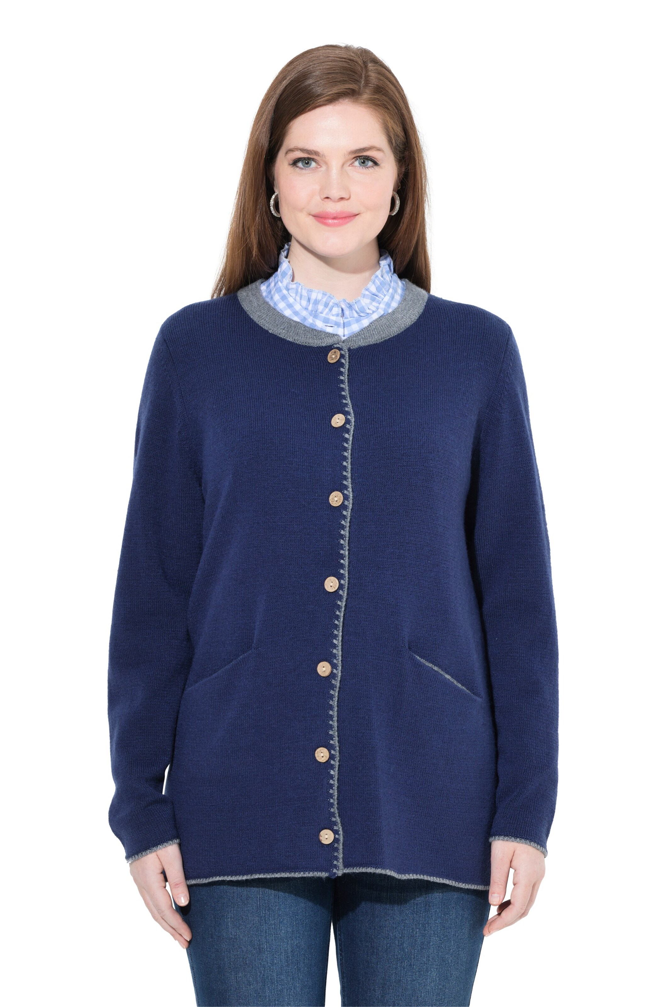 Ulla Popken Knit Cardigan in Blue: front