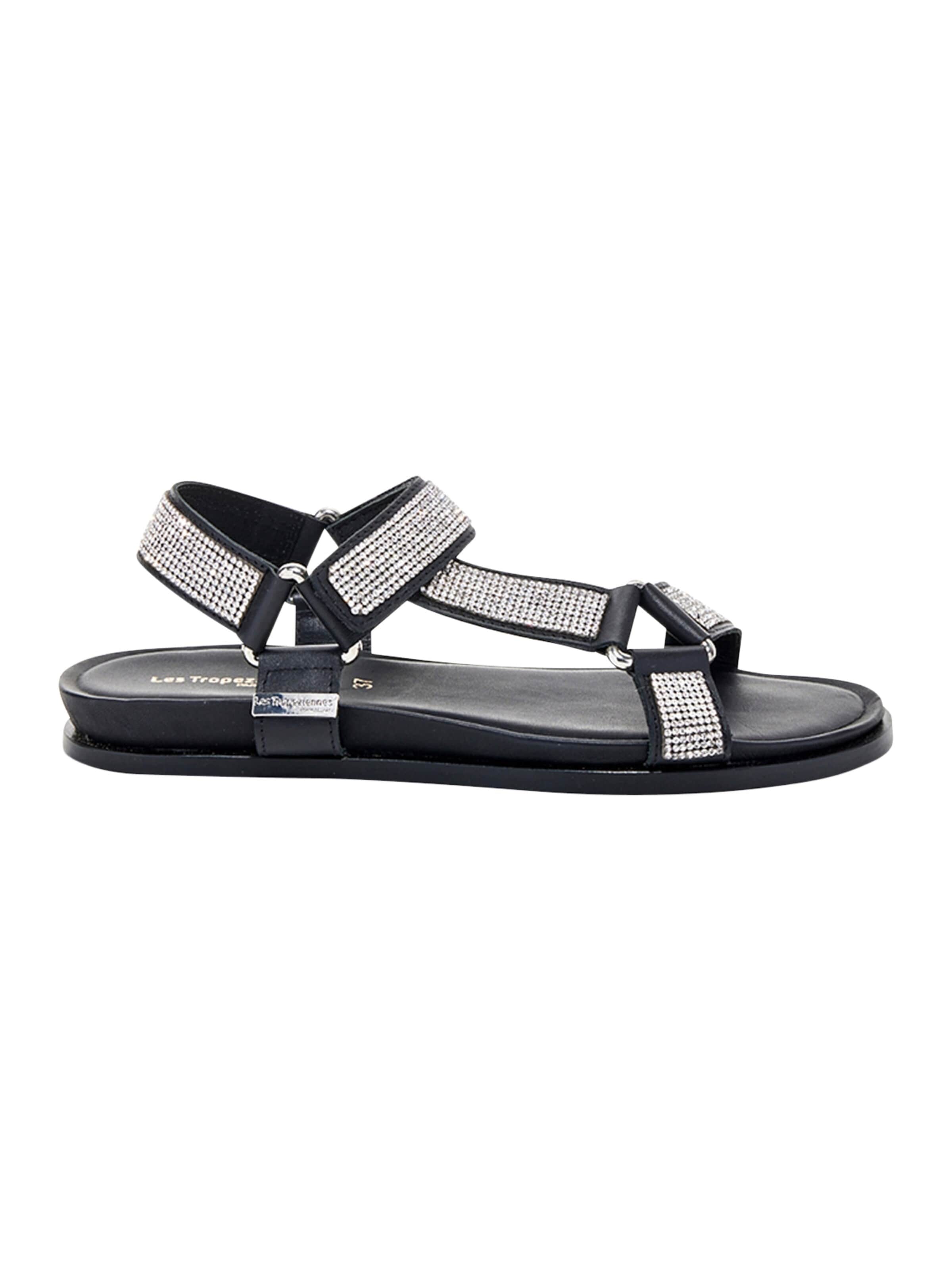 Les Tropéziennes Sandaal 'Caspy-Ledersandalen' in Zwart: voorkant