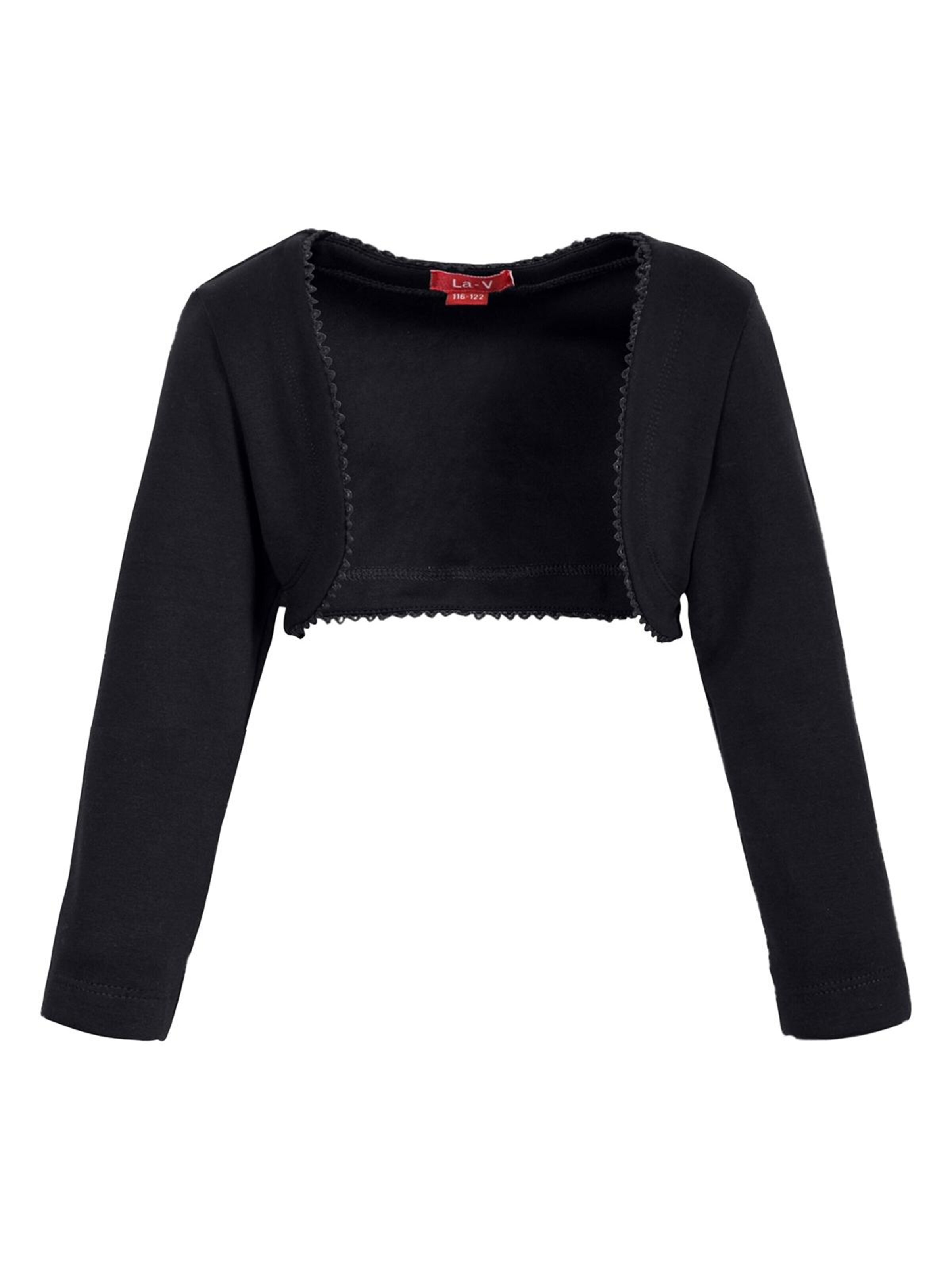 La V Bodywarmer 'Bolero met kant kraag' in Zwart: voorkant
