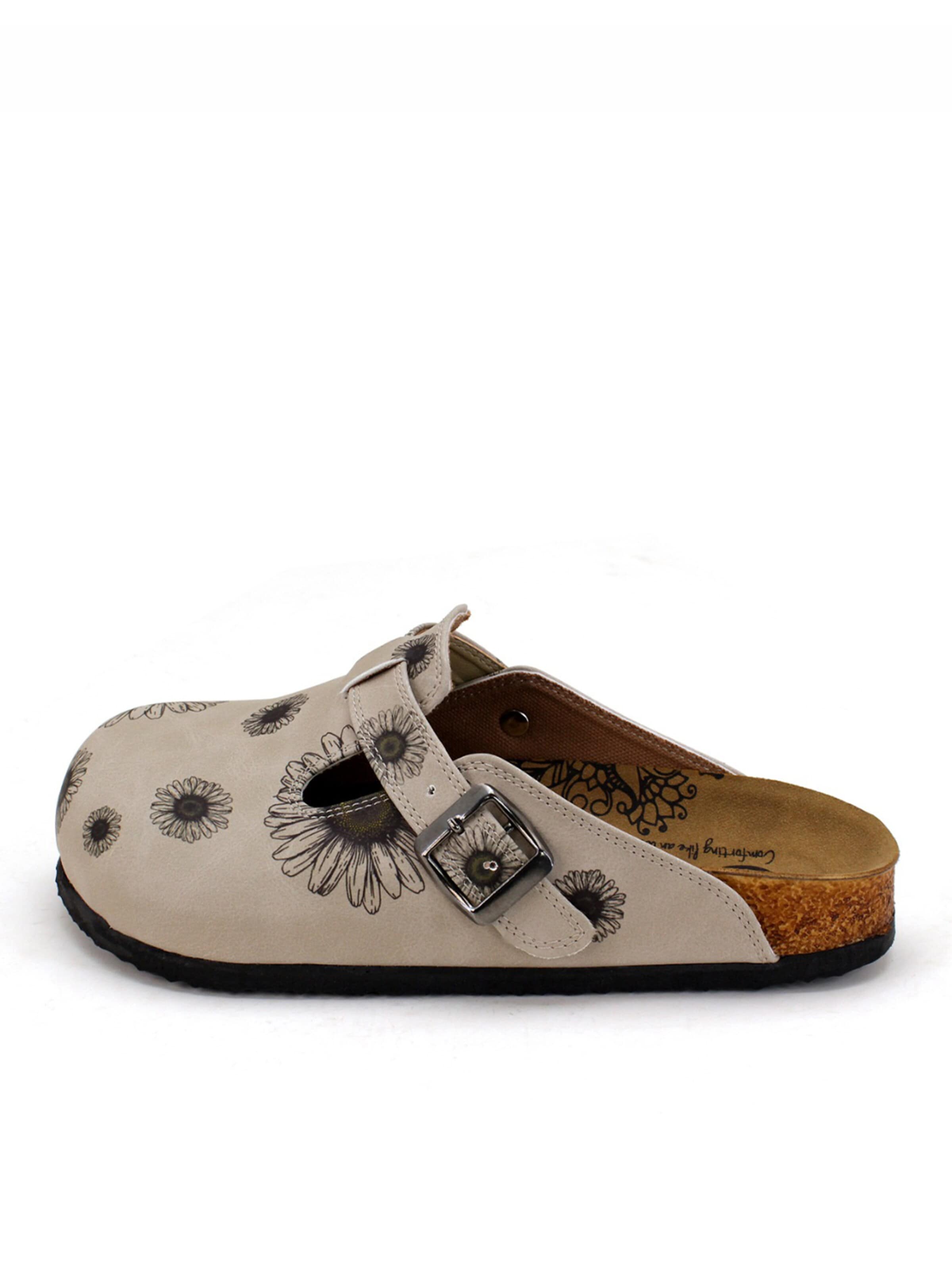 Sabots 'Women Calceo Black and Beige Clogs CAL5457 with flower design' Goby en mélange de couleurs