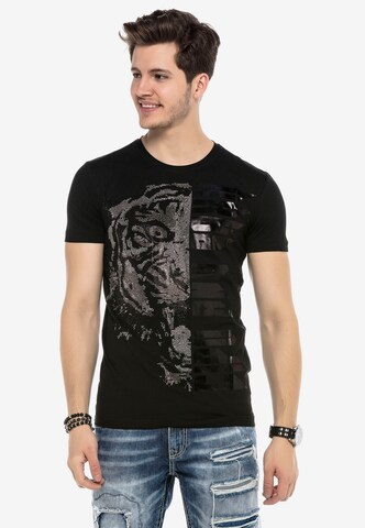 CIPO & BAXX T-Shirt JAGGED TIGER mit Pailletten Print in Schwarz: predná strana