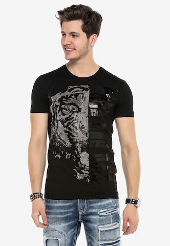 CIPO & BAXX T-Shirt JAGGED TIGER mit Pailletten Print in Schwarz: predná strana