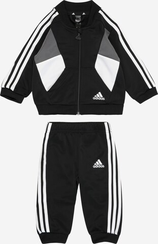 ADIDAS SPORTSWEAR Trainingspak 'Colorblock Shiny' in Zwart: voorkant