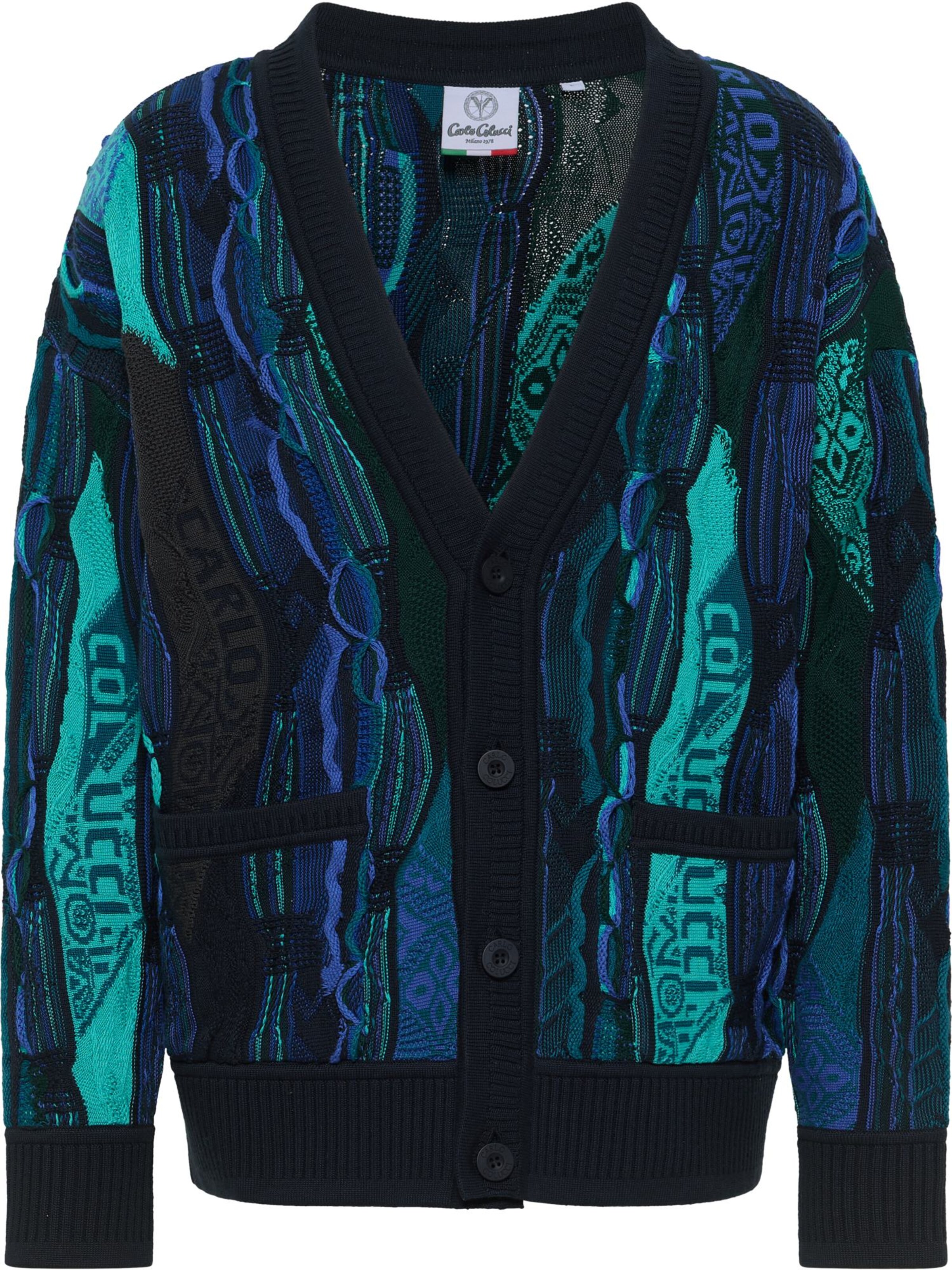 Carlo Colucci Knit Cardigan 'Erlacher' in Blue / Navy / Cyan blue / Black, Item view
