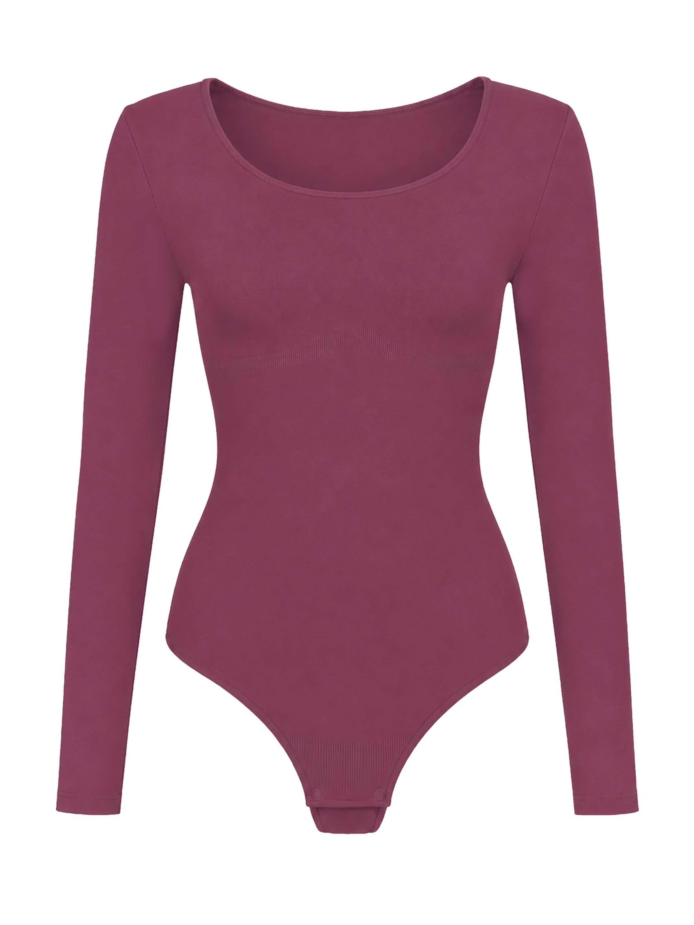 Body modellante 'Longsleeve Sculpting Bodysuit with String' di cfab in lilla: frontale