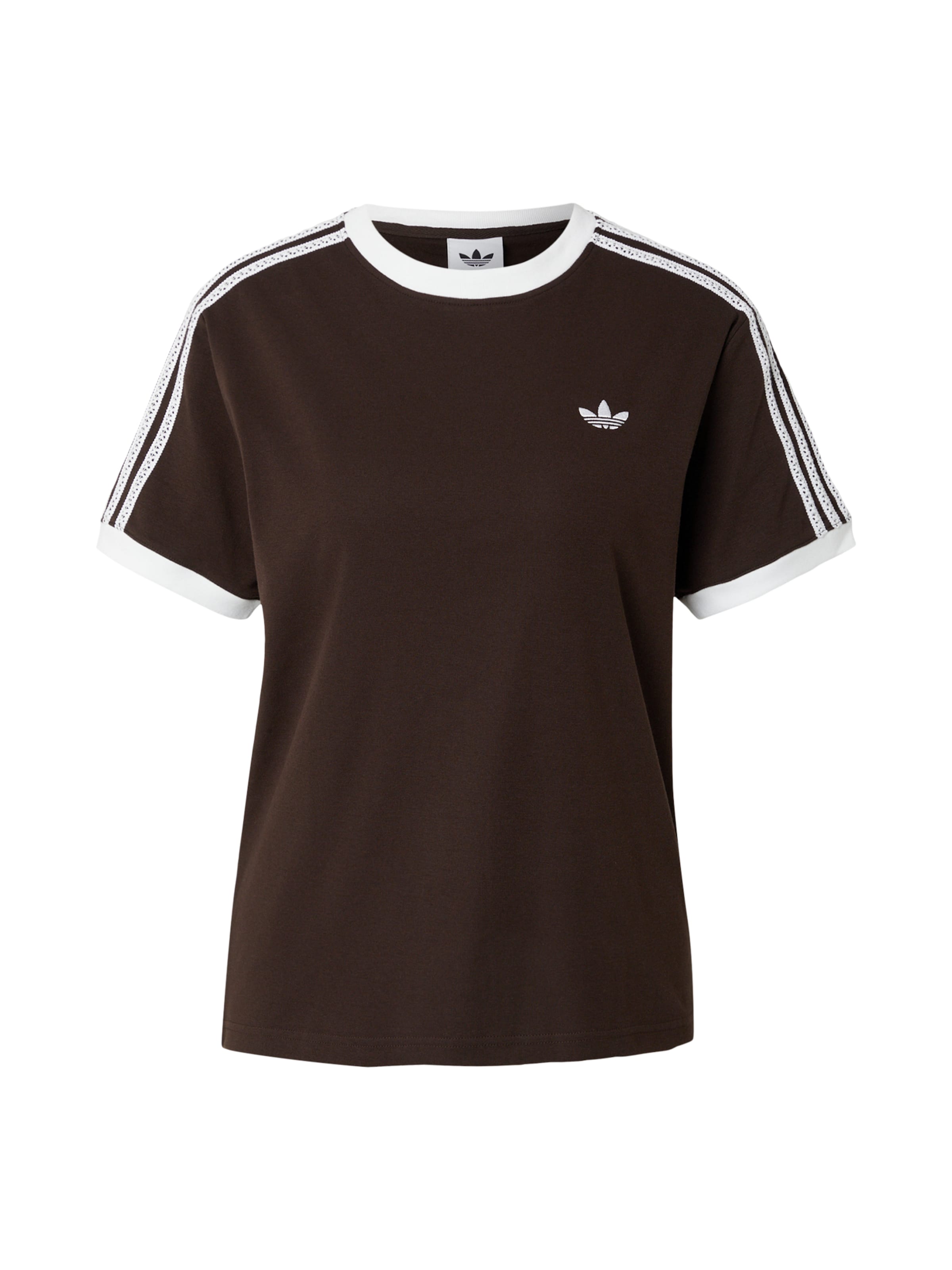 XS dydžio Marškinėliai iš ADIDAS ORIGINALS, spalva – tamsiai ruda / balta, Prekių apžvalga