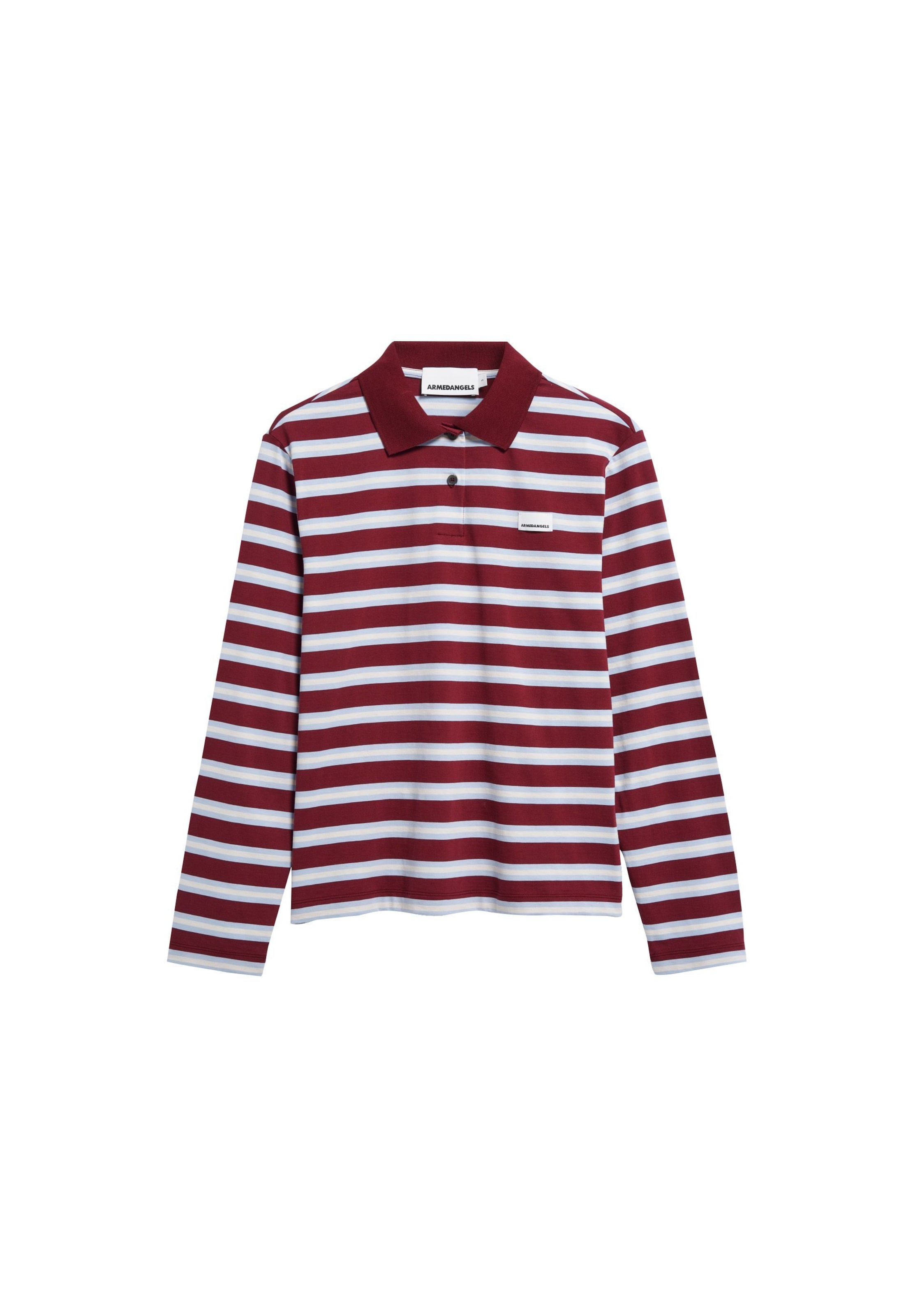 ARMEDANGELS Longsleeve STRIPE POLO in L in dunkelrot, Produktansicht